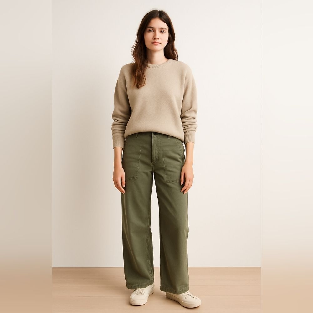 American Eagle Olive Green Wide Leg Pants 6 Soft Norm Utility Pockets Heritage W